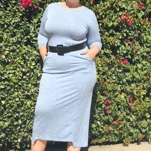 Midi Dress with Pockets, Baby Blue XL